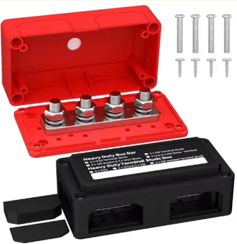 BusBar DC 500A (2 pcs, Negro + Rojo) Bornera para Baterias