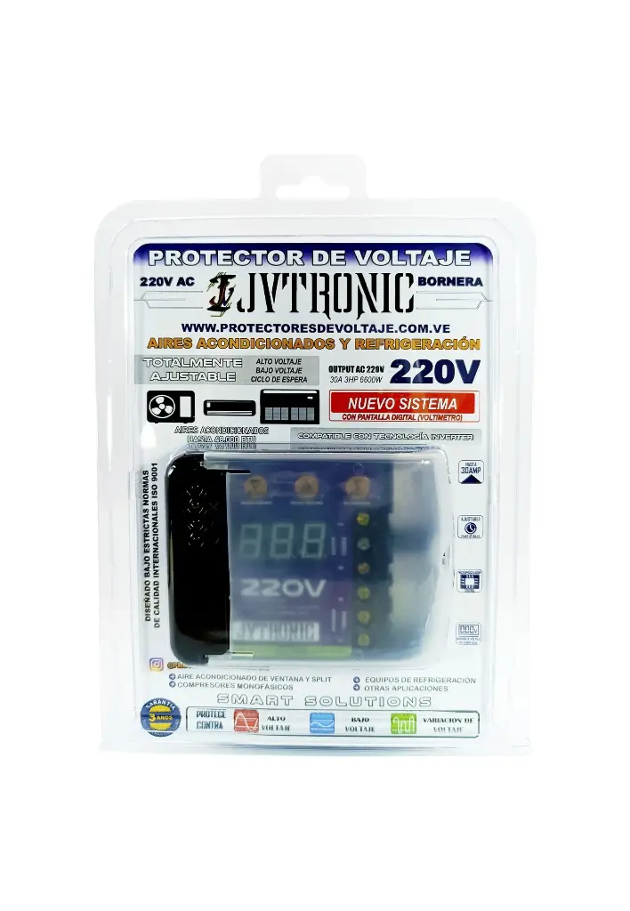 Protector Individual DIGITAL Bornera 208/220v JVTRONIC REFRIGERACIÓN A/A TRABAJO PESADO.