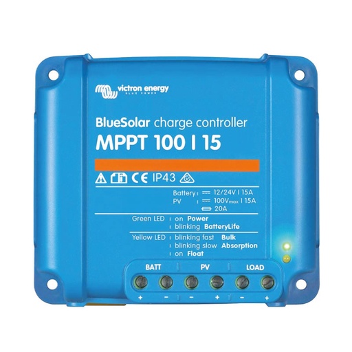 Controlador de carga BlueSolar MPPT 100/15 12/24V Voc:100V In:15A VE.Direct VICTRON ENERGY SCC010015200R