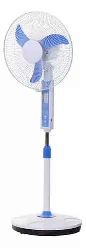 Ventilador de pie recargable 16´´ 12V 3 velocidades Pmáx: 13W Lámpara led, puerto USB y control remoto 110Vca 60Hz