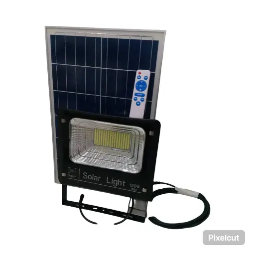 Faro Led 120W Con Panel Solar Y Bateria A Control Remoto