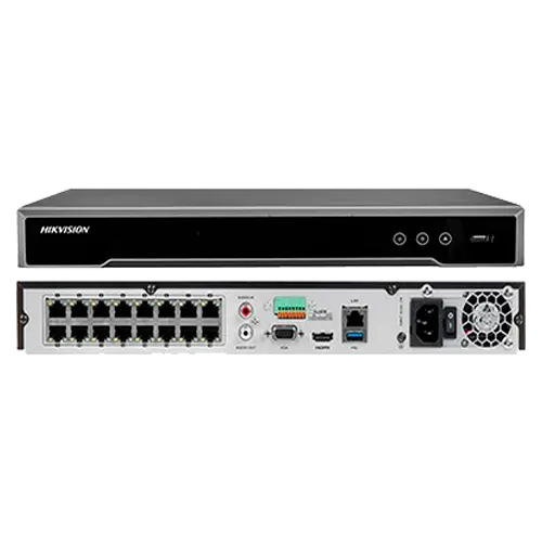 NVR 16 CANALES IP 12 MP / 16 PUERTOS POE, 2 SATA, ALARMA E/S 4/1, SWITCH POE 300M 160MBPS, HDMI 4K, H.265+ 